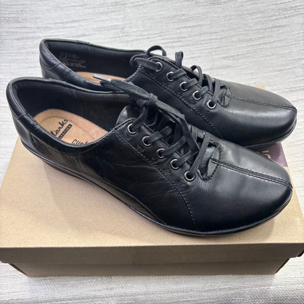 New Clarks Everlay Elma Black Leather Lace Up Comfort Oxford Shoes Womens 8 M